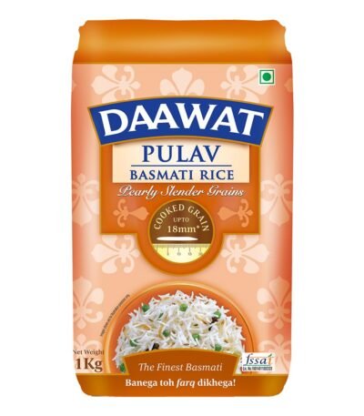 Daawat Pulav Basmati Rice 1Kg| Pearly slender Grains| Cooked Grain Upto 18mm*| Long & Fluffy Pulav Rice
