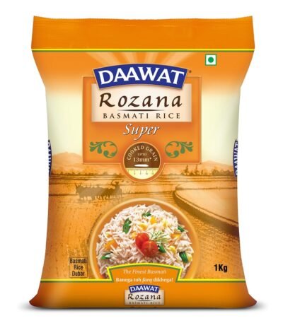 Daawat Rozana Super Basmati Rice 1Kg| For Everyday Consumption| Cooked Grain Upto 13mm*| Naturally Aged