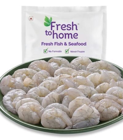 FreshToHome Prawns/Vennamei/Jinga/Chemmin (70+ count/kg) | Peeled & Deveined | 240g to 250g Pack | Fresh | Never Frozen