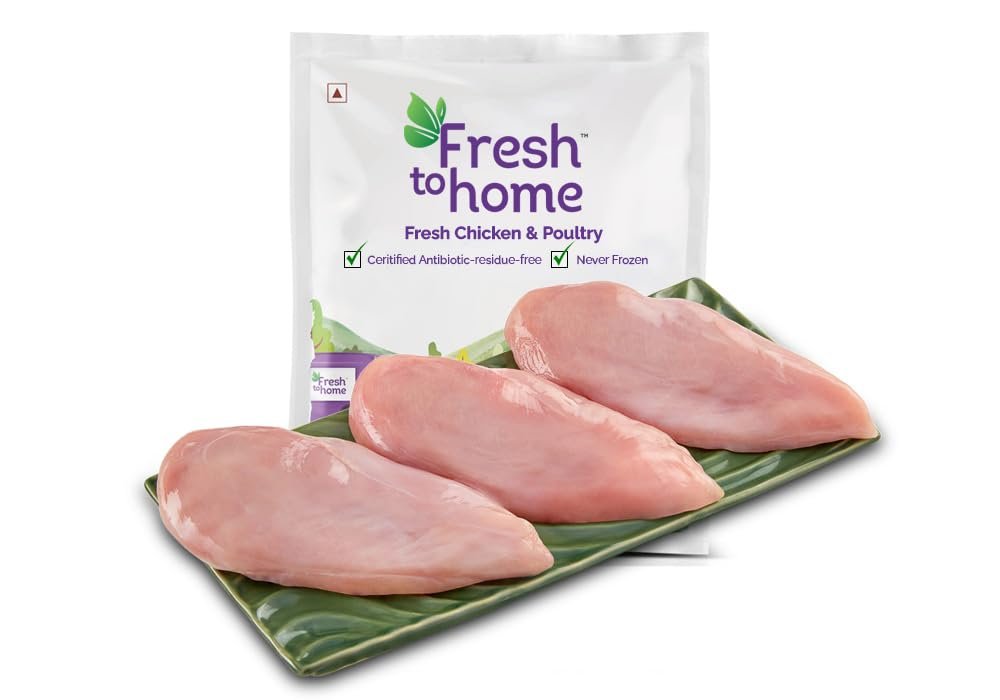 FreshToHome Premium Chicken Breast Fillet | 480g to 500g Pack| Boneless | Skinless | Antibiotic-Residue-Free | Fresh | Never Frozen