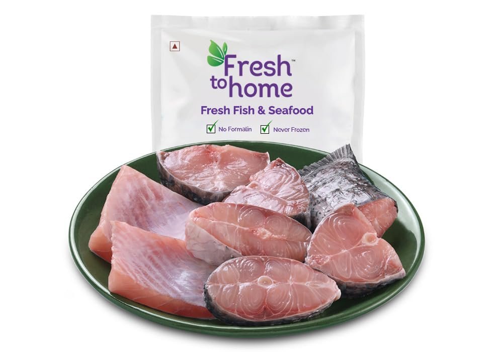 FreshToHome Rohu/Rui | Fish Bengali Cut Headless | 480g to 500g Pack | fish size: 1kg to 1.5kg Size | Fresh | Never Frozen