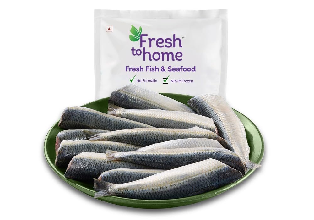FreshToHome Sardine/Mathi/Tarli | Whole Cleaned | 480g to 500g Pack | Soft But Tasty| Fresh | Never Frozen