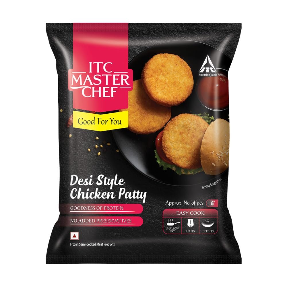 ITC MASTER CHEF Desi Style Chicken Patty, Non-Veg Frozen Snack, Ready to Cook, 330g