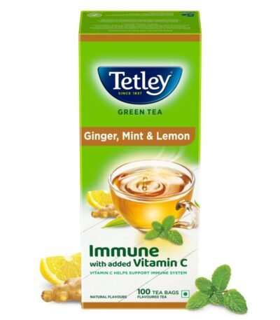 Tetley Green Tea Immune, With Added Vitamin C, Ginger, Mint & Lemon, 100 Tea Bags, 1.4gx100